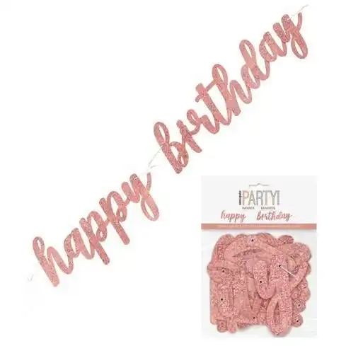 Rose Gold Happy Birthday Prismatic Foil Script Jointed Banner