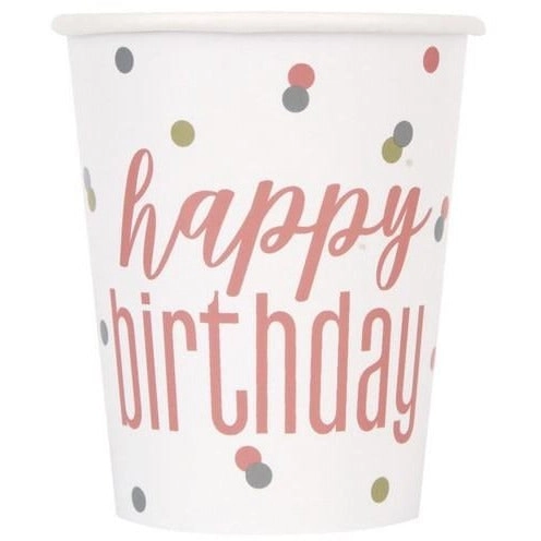 Rose Gold Happy Birthday - Paper Cups