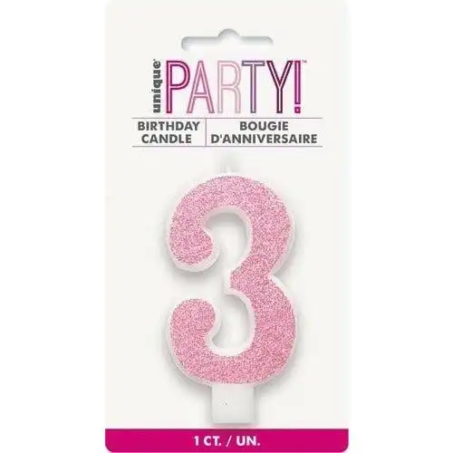 Numeral Candle 3 Glitter Pink