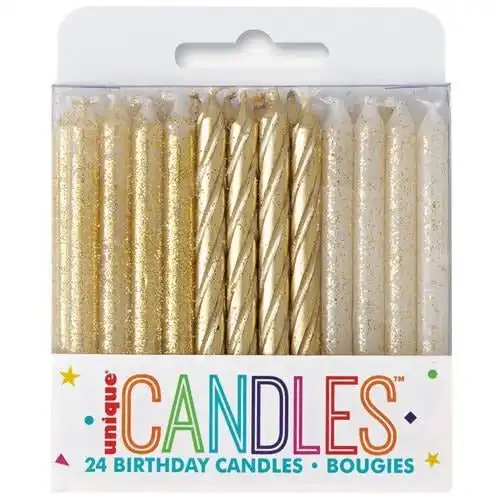 Birthday Candles - Gold & Gold Glitter Assorted