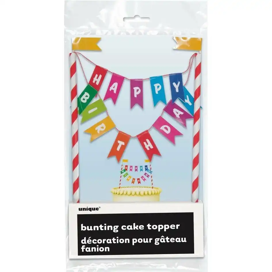 Happy Birthday Bunting Cake Topper - Rainbow Ribbons