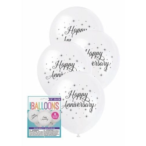 Happy Anniversary Latex Balloons - White