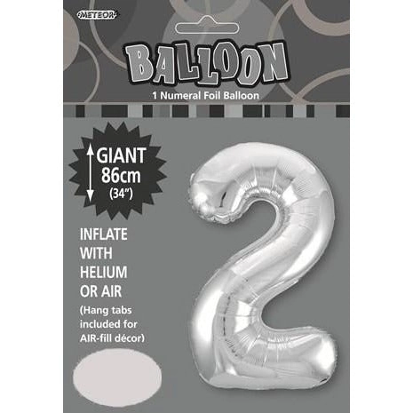 Foil Balloon Numeral Silver 2