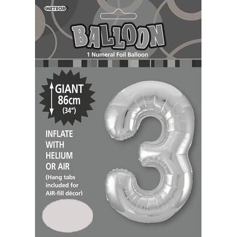 Silver 3 Numeral Foil Balloon