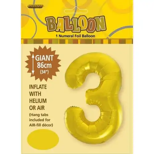 Gold 3 Numeral Foil Balloon 86cm