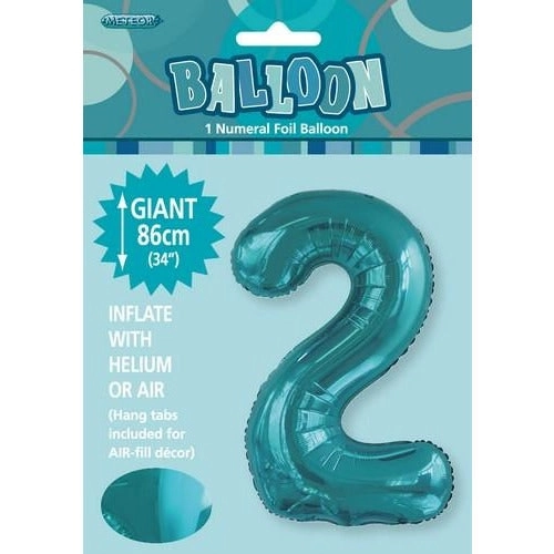 Caribbean Teal 2 Numeral Foil Balloon 86cm