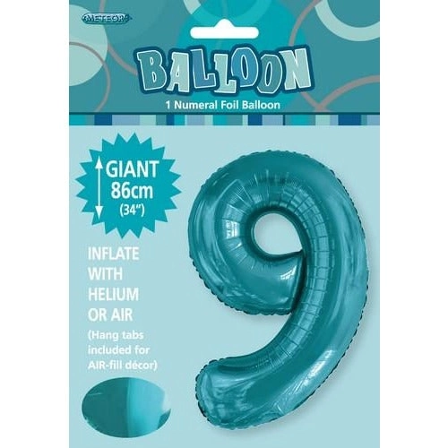 Caribbean Teal 9 Numeral Foil Balloon 86cm