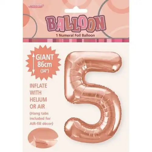 Rose Gold 5 Numeral Foil Balloon 86cm