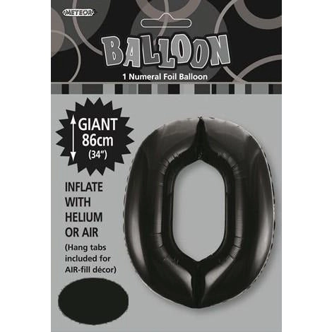 Black 0 Numeral - Foil Balloon