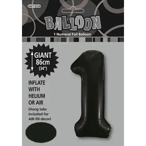 Black 1 Numeral Foil Balloon