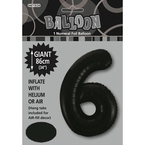 Black 6 Numeral Foil Balloon 86cm