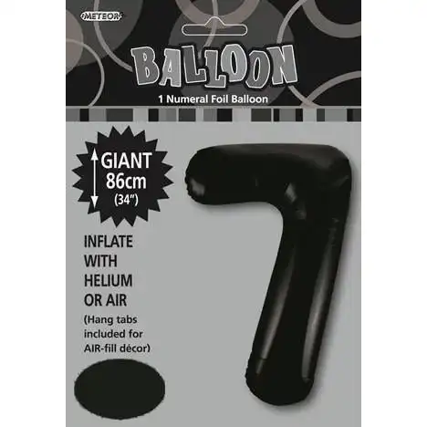 Black 7 Numeral Foil Balloon 86cm