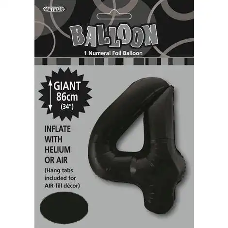 Black 4 Numeral Foil Balloon 86cm