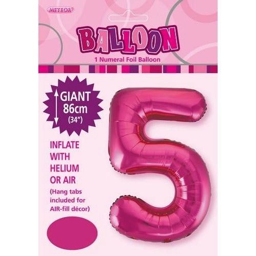 Hot Pink 5 Numeral Foil Balloon 86cm