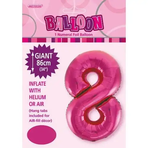 Hot Pink 8 Numeral Foil Balloon 86cm