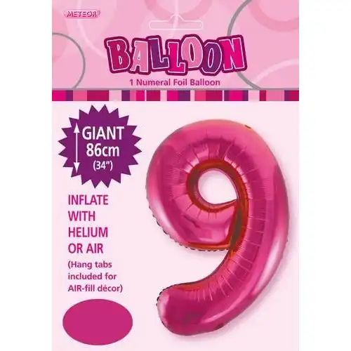 Hot Pink 9 Numeral Foil Balloon 86cm