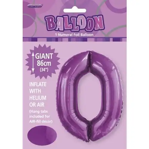 Foil Balloon - Pretty Purple 0 Numeral