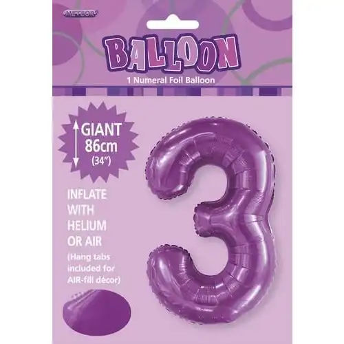 Foil Balloon - Pretty Purple 3 Numeral