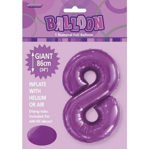 Pretty Purple 8 Numeral Foil Balloon 86cm