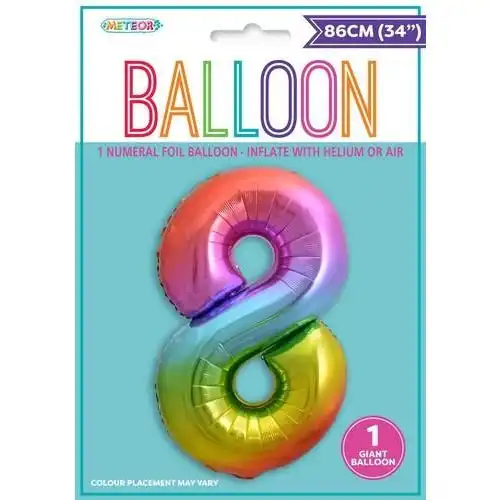 Rainbow 8 Numeral Foil Balloon 86cm