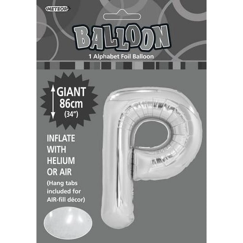 Silver P Alphabet Foil Balloon 86cm