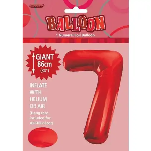 Red 7 Numeral Foil Balloon 86cm