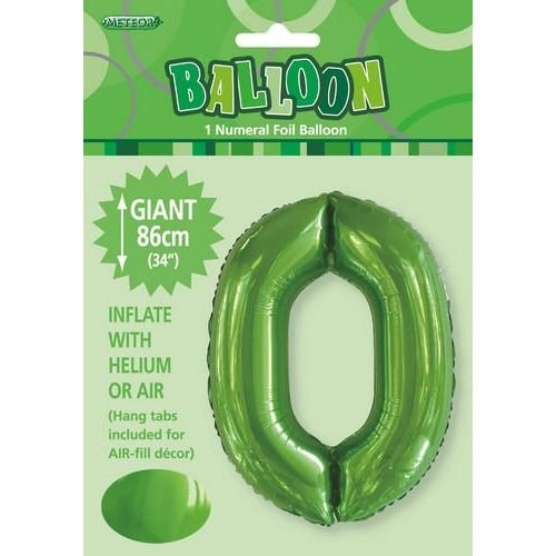 Lime Green 0 Numeral Foil Balloon