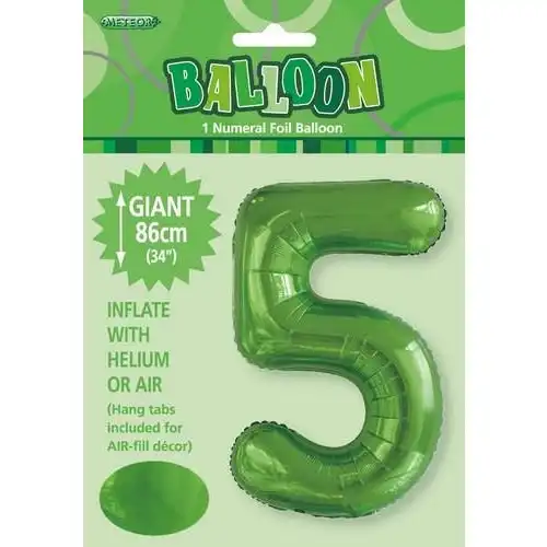 Lime Green 5 Numeral Foil Balloon 86cm