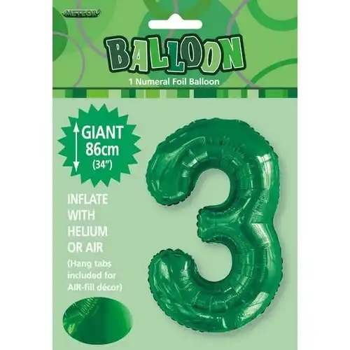 Emerald Green 3 Numeral Foil Balloon 86cm