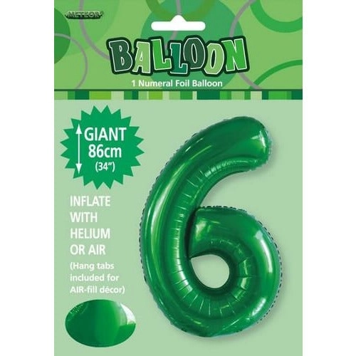 Emerald Green 6 Numeral Foil Balloon 86cm