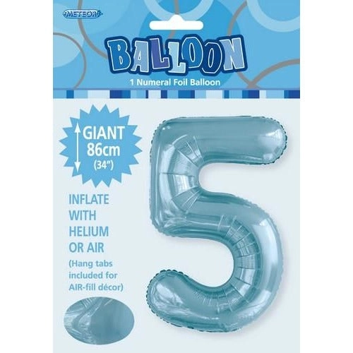 Powder Blue 5 Numeral Foil Balloon 86cm