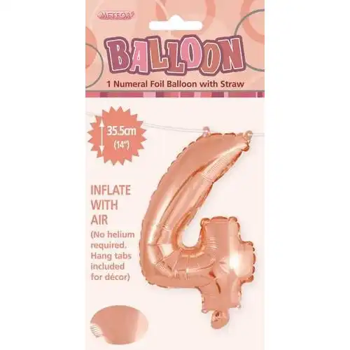 Rose Gold 4 Numeral Foil Balloon 35cm