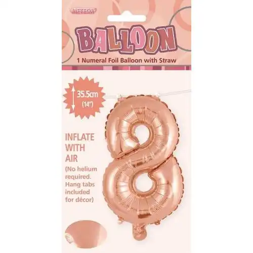 Rose Gold 8 Numeral Foil Balloon 35cm