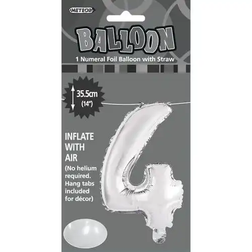 Silver 4 Numeral Foil Balloon