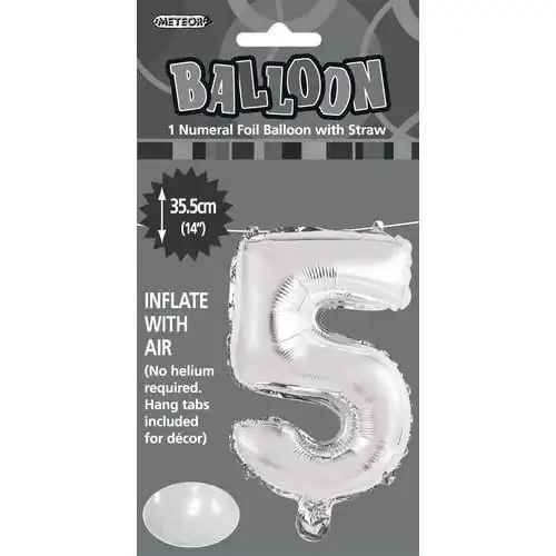 Silver 5 Numeral Foil Balloon