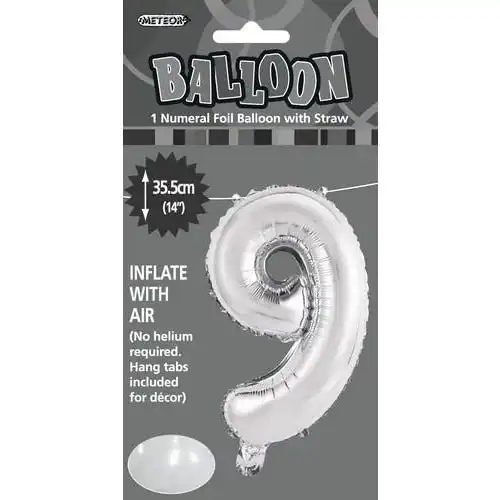 Silver 9 Numeral Foil Balloon