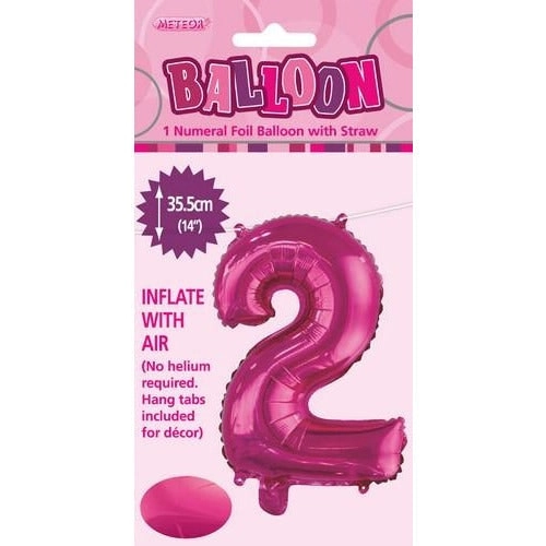 Hot Pink 2 Numeral Foil Balloon 35cm