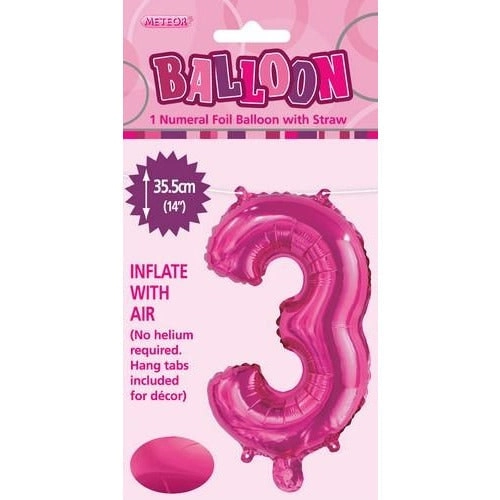 Hot Pink 3 Numeral Foil Balloon 35cm