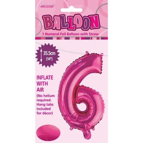 Hot Pink 6 Numeral Foil Balloon 35cm