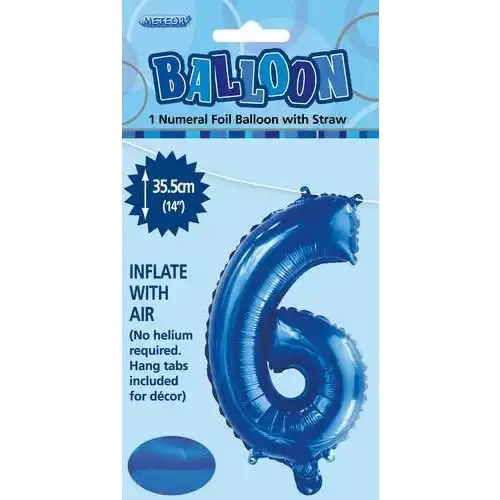 Royal Blue 6 Numeral Foil Balloon 35cm