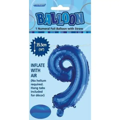 Royal Blue 9 Numeral Foil Balloon 35cm