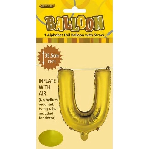 Gold U Alphabet Foil Balloon 35cm