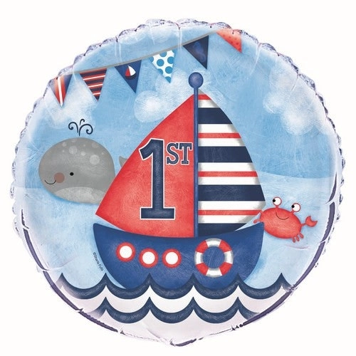 Nautical 1st Birthday 45cm Foil Balloon Packaged