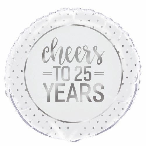 Silver Dot Cheers To 25 Years 45cm Foil Balloon Packaged