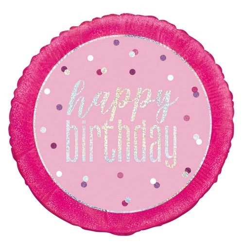 Pink Happy Birthday 45cm Foil Prismatic Balloon Packaged