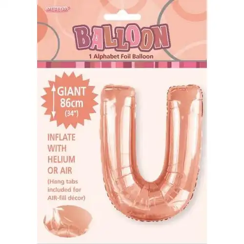 Rose Gold U Alphabet Foil Balloon 86cm