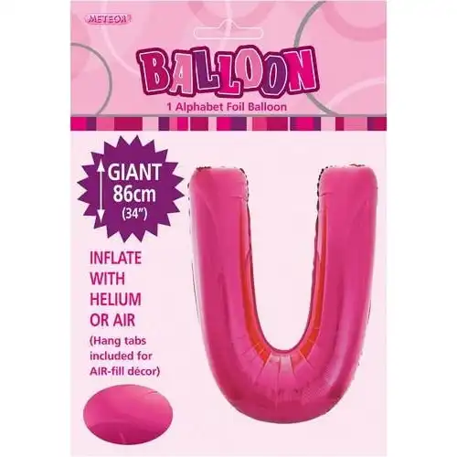 Hot Pink U Alphabet Foil Balloon 86cm