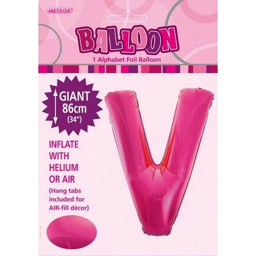 Hot Pink V Alphabet Foil Balloon 86cm