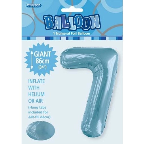 Powder Blue 7 Numeral Foil Balloon 86cm