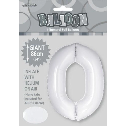 White 0 Numeral Foil Balloon